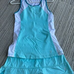 Turquoise and White tennis skirt and tank XS Sofibella.